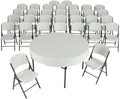 4 60-Inch Round Folding Tables with 32 Folding Chairs White Granite O142