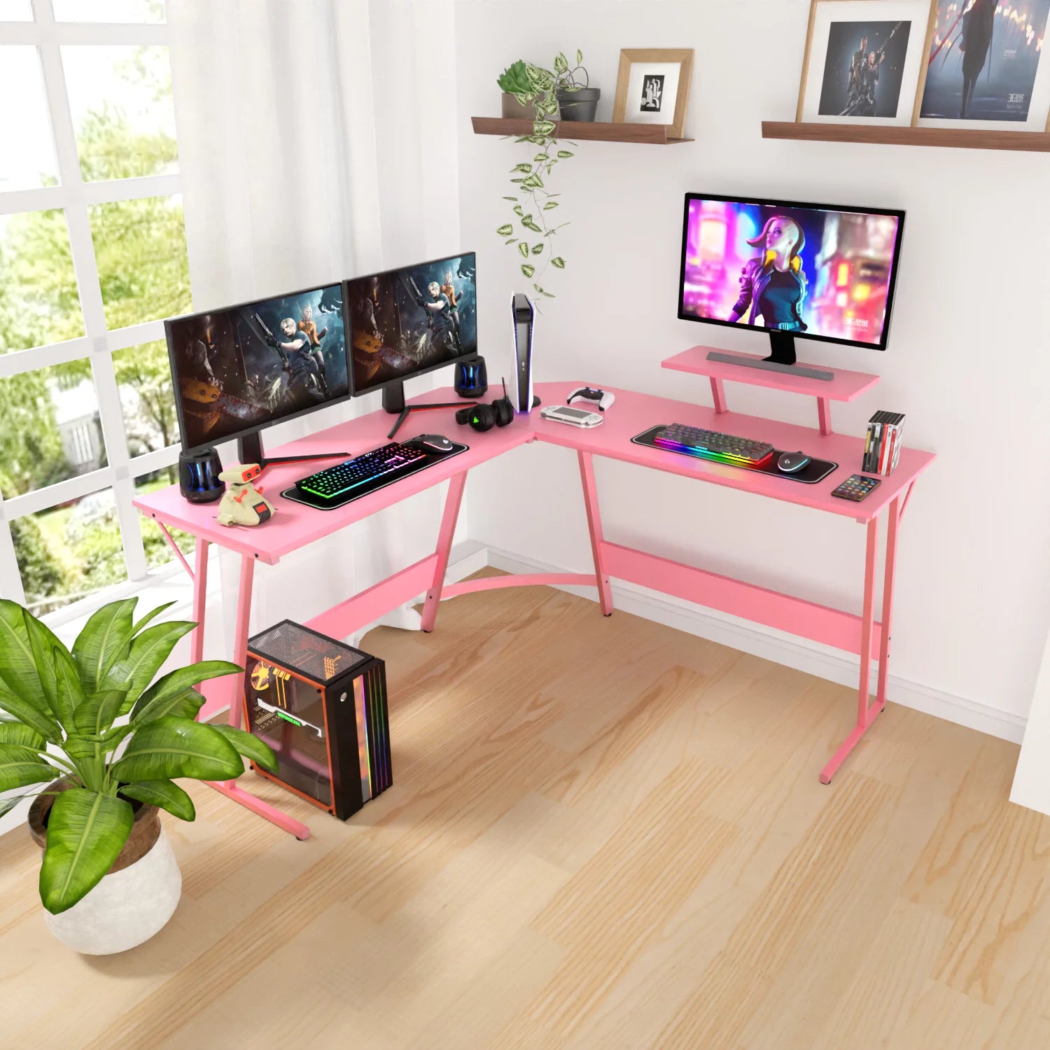 Pink L Shaped Desk L1419