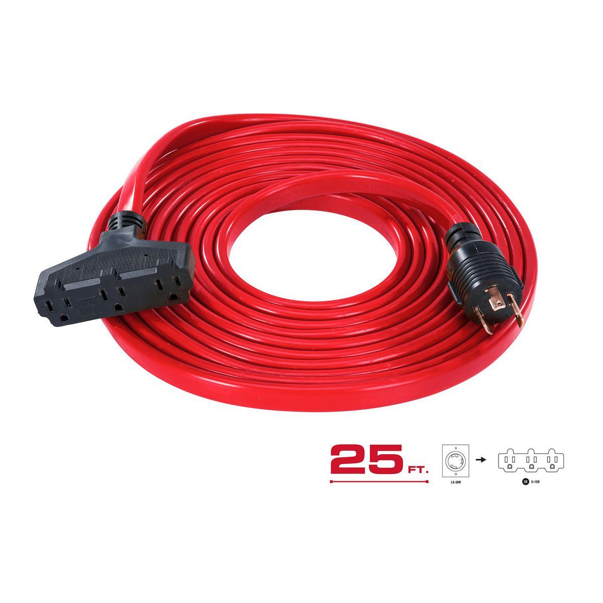 25 ft 30 Amp 125V Generator Extension Cord Adapter S7126