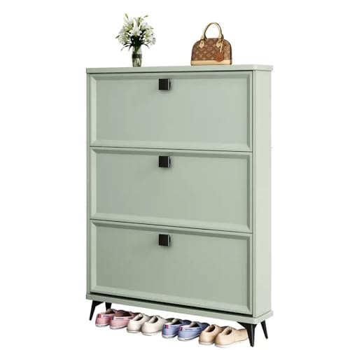 Gray Slim Shoe Cabinet with 3 Flip Drawers J158