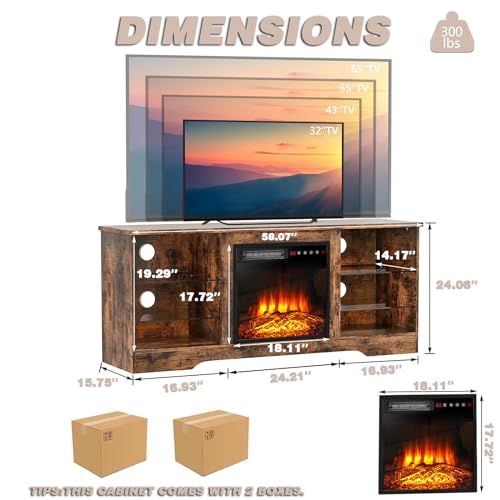 70" Modern Wood Media TV Console with Fireplace T208961