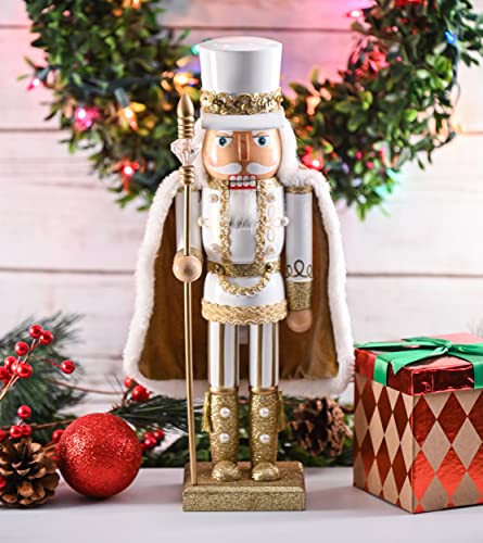 Gold and White Glittered Wooden Nutcracker 14" X780046