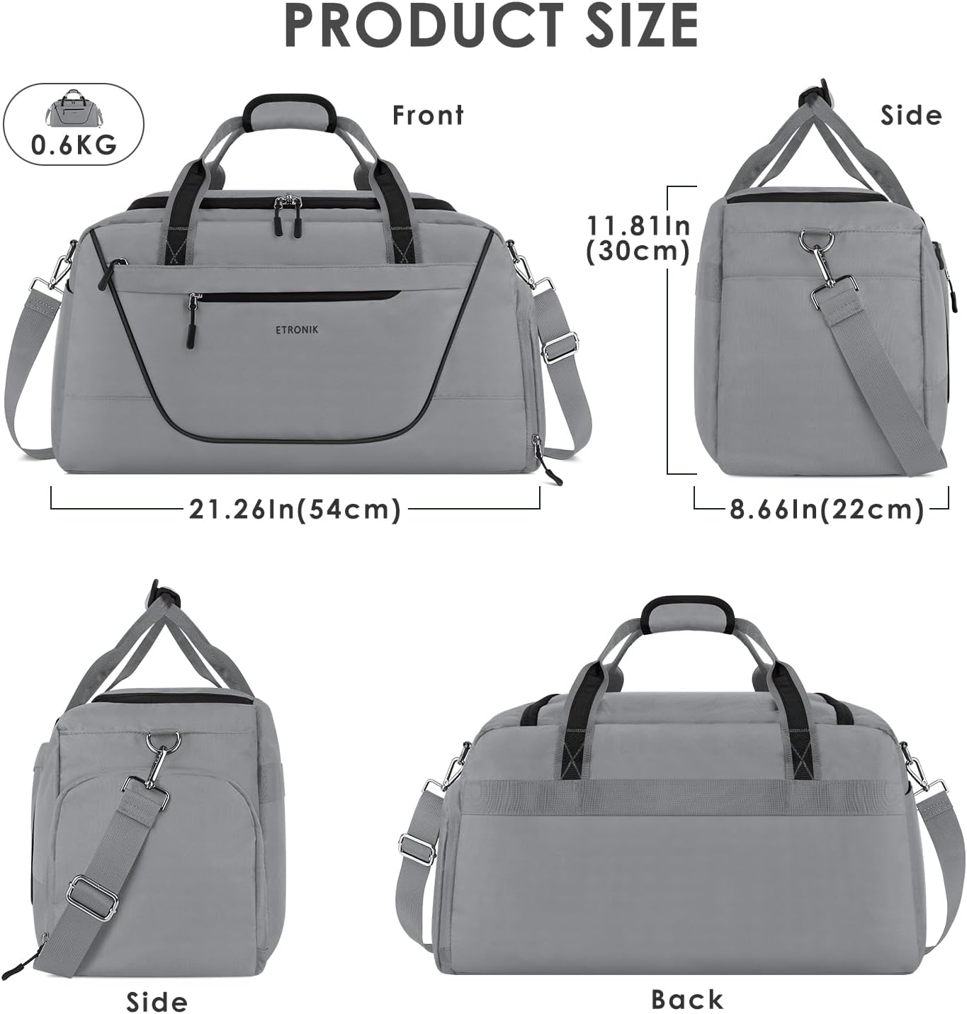 Grey Gym Duffle Bag with Lock and Shoe Compartment Y6468
