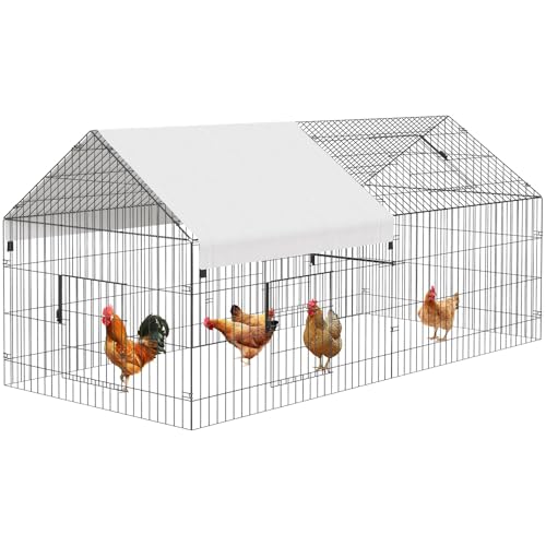Large Metal Chicken Coop with Run, 9.8×13.1×6.6ft Walk-in Poultry Cage with Cover R52246