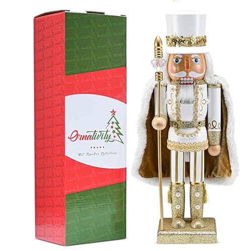 Gold and White Glittered Wooden Nutcracker 14" X780046