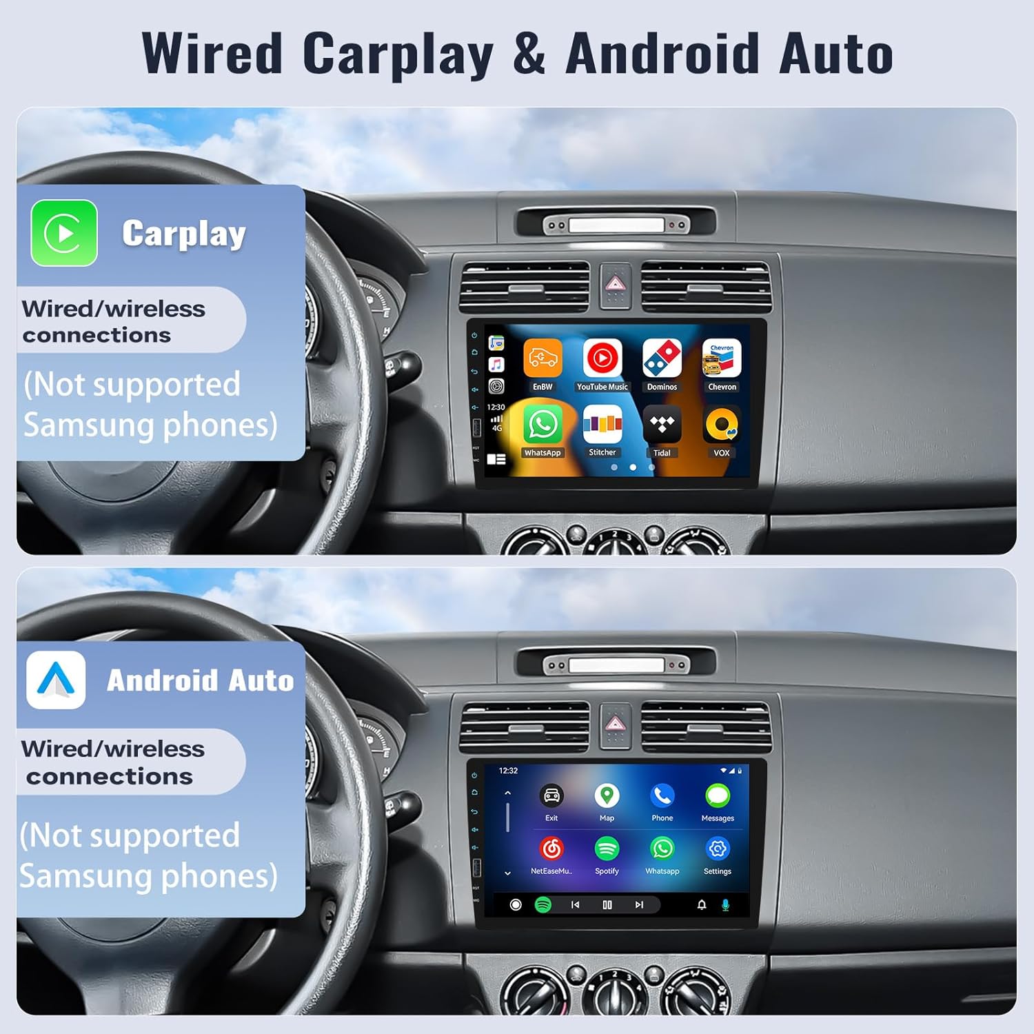 9 Inch Touchscreen Single Din Car Stereo with Wireless Carplay Android Auto Bluetooth FM EQ Backup Camera Car MP5 Player with Steering Wheel Control 7 Color Light MIC J7883