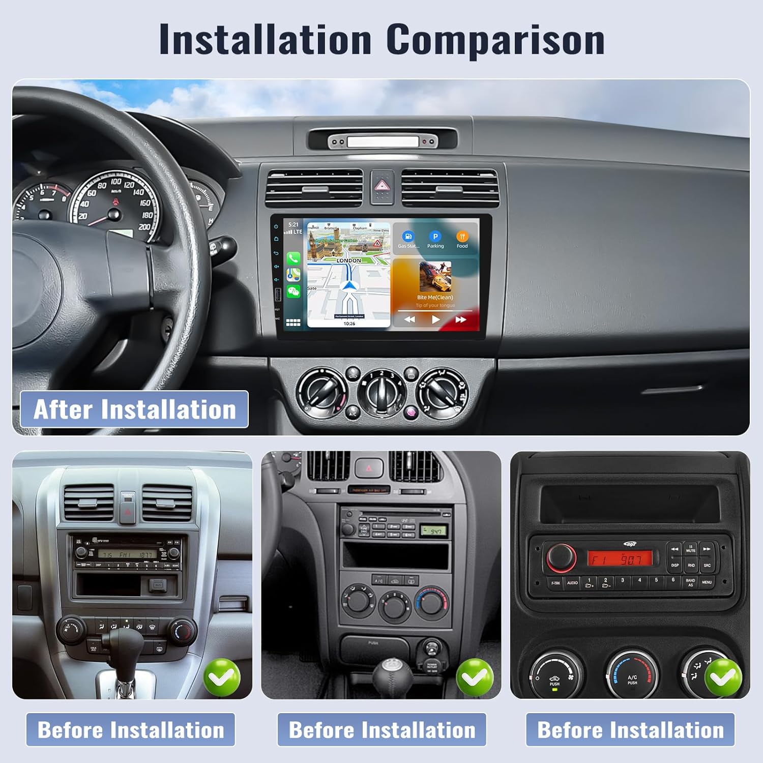 9 Inch Touchscreen Single Din Car Stereo with Wireless Carplay Android Auto Bluetooth FM EQ Backup Camera Car MP5 Player with Steering Wheel Control 7 Color Light MIC J7883