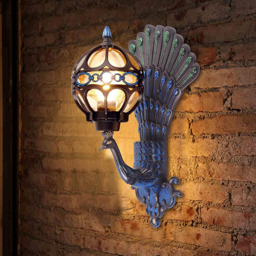 Peacock Wall Light Sconces, Metal and Glass Stained Wall Lamp, LED Antique Wall Mounted Lamp, E27 M72686