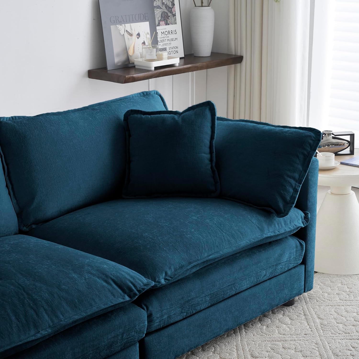 Oversized Chenille Upholstered Armchair with Removable Cushion P14175