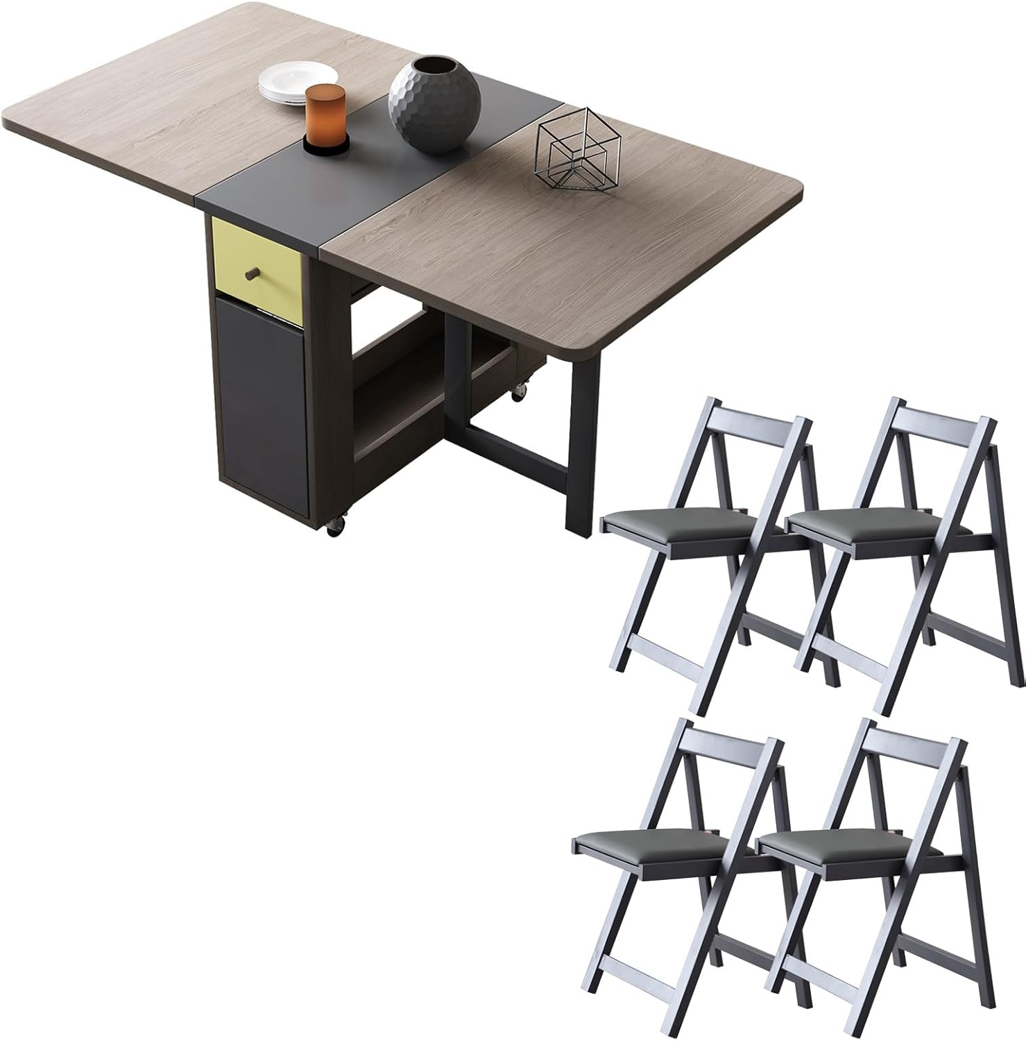 5-Piece Folding Dining Table and Folding Chairs Set, Grey V16120