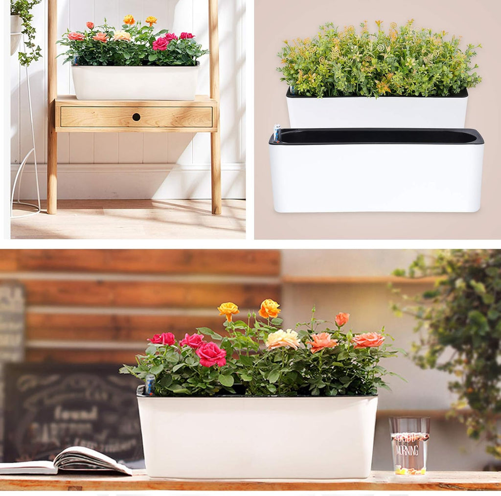 2-Pack Self Watering Rectangular Planters with Water Gauge Indicator B218142