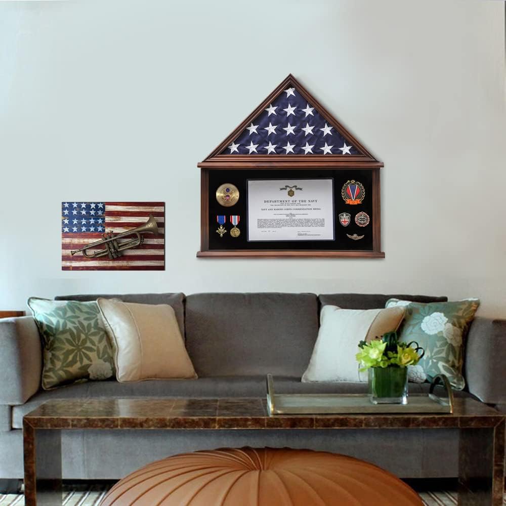 Large Solid Wood Flag Display Case Walnut Finish I4743