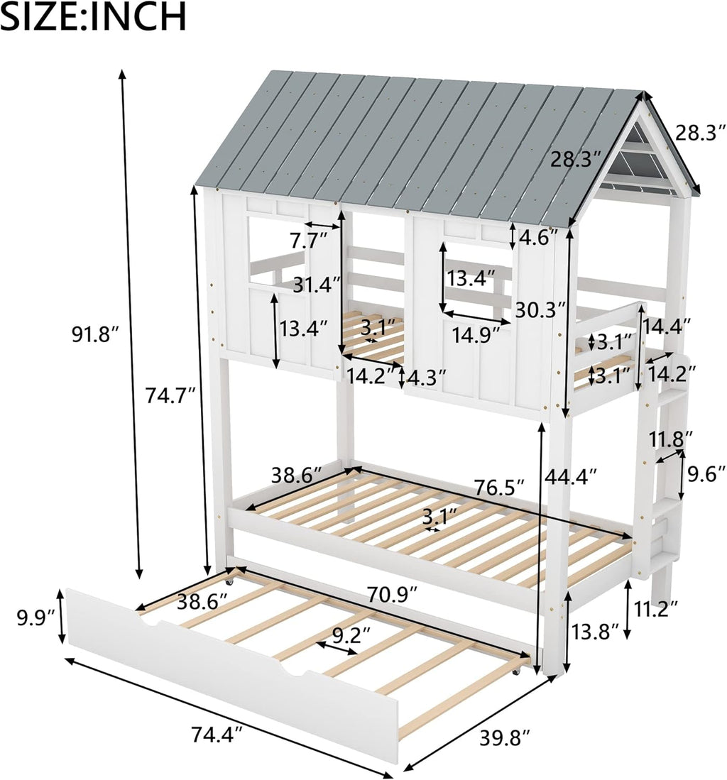 White Twin Over Twin Wood Bunk Beds with Trundle Q882589