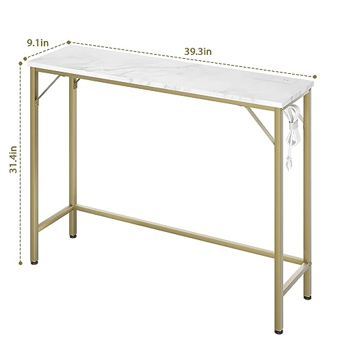 Gold Narrow Console Table with Outlets T5809