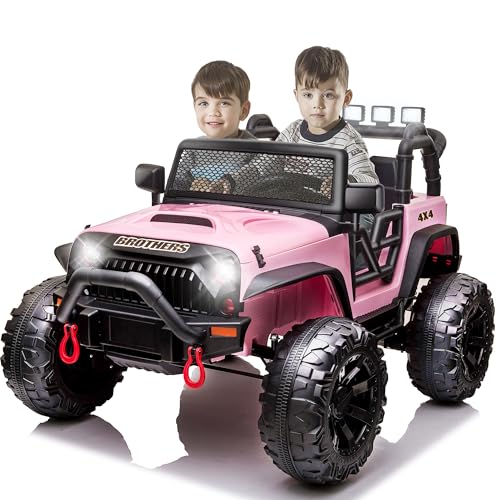 24V Electric Cars Vehicles Toys for Kids -2 Seater, 4x200W Powerful Wheels 4WD Ride on Truck Kids with 3 Speed Remote Control Spring Suspension, Bluetooth, MP3 Music, Soft Brake (Hot Pink) F15319