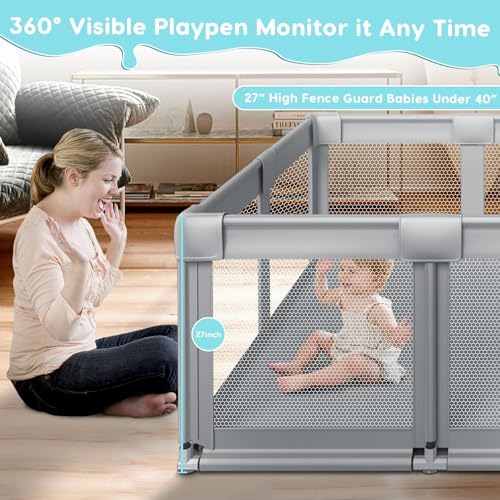 Large Baby Playpen with Soft Breathable Mesh, Grey B575
