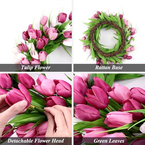 20Inch Silk Tulip Wreath with Green Leaves S653