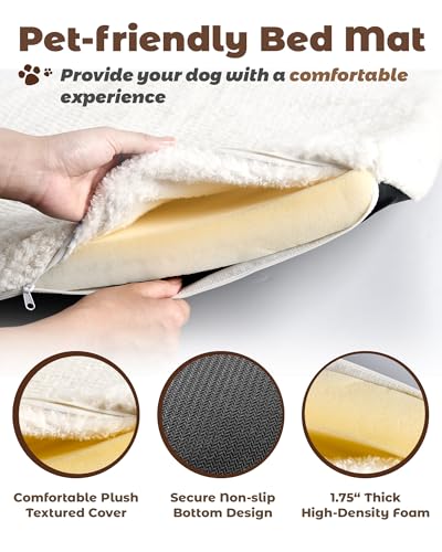 Greige Wooden Dog Crate with Bed Mat I7586
