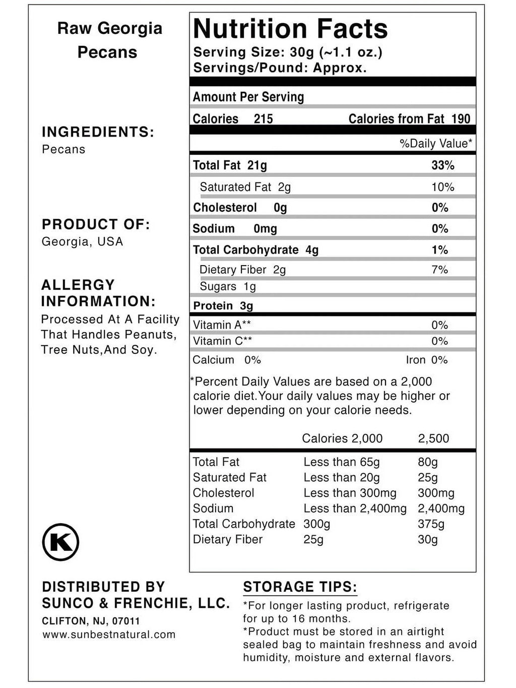 Raw Pecan Halves, Unsalted, 3 lb. Bag T54046