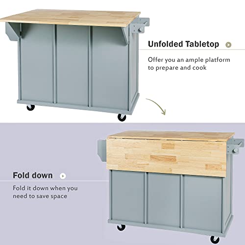 Two-sided Rolling Kitchen Island Cart with Wood Top, 2 Drawers, 3 Open Compartments Y243353