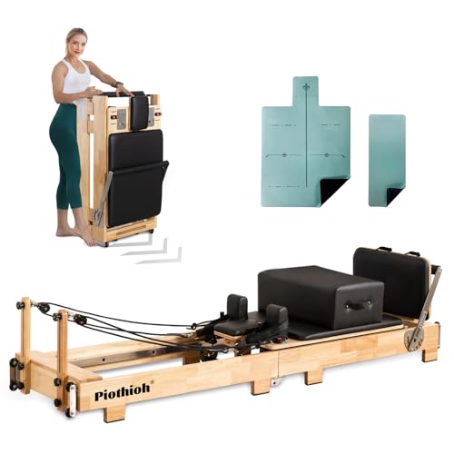 Oak Frame Foldable Wooden Pilates Reformer with Springs Jump Board Sitting Box R88241