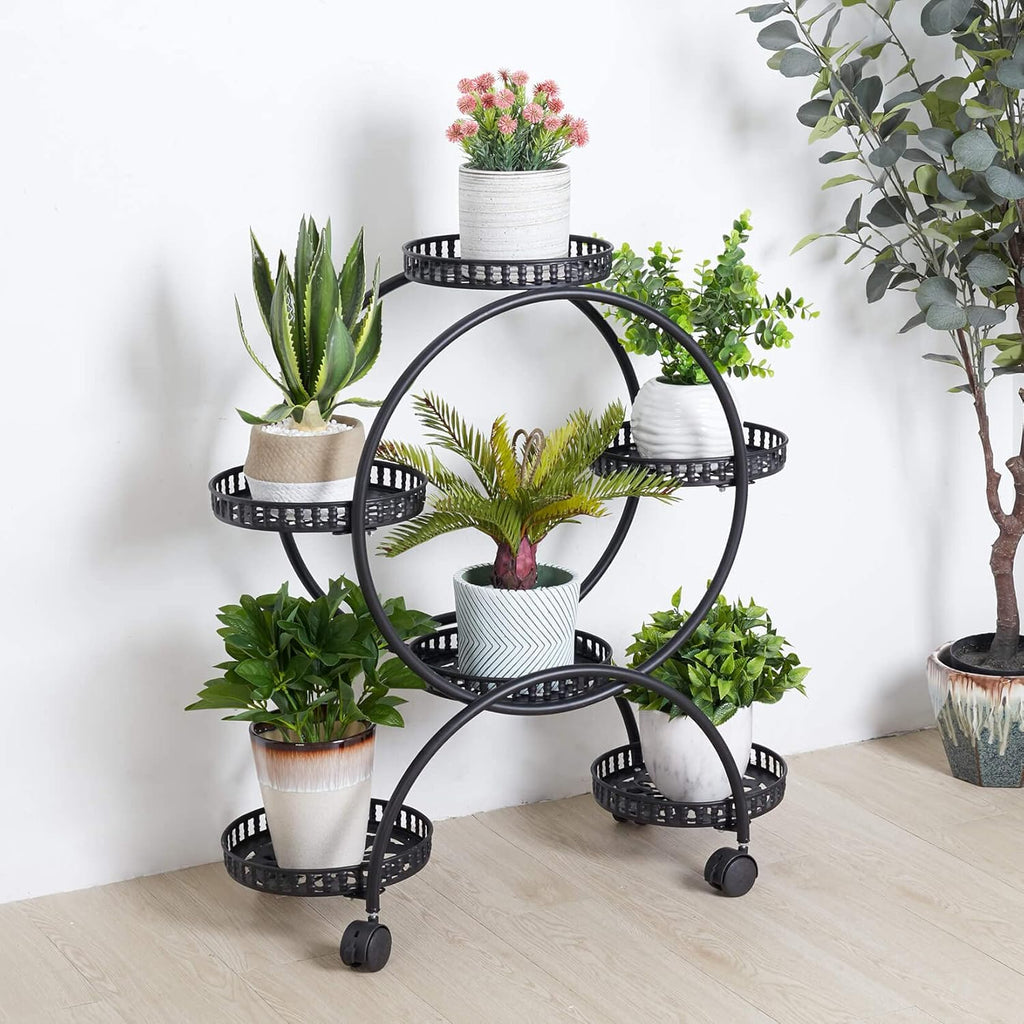 Metal Plant Stand 6-Potted with Wheels 4 Tier Y3871