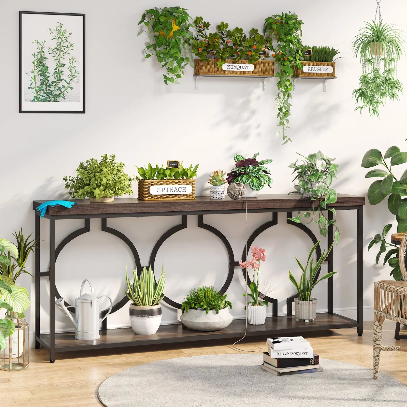 70.9" Extra Long Console Table, Rustic Brown & Black Z29269