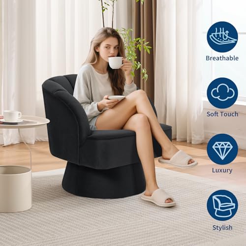 Black Teddy Fabric Swivel Barrel Accent Chair G844252