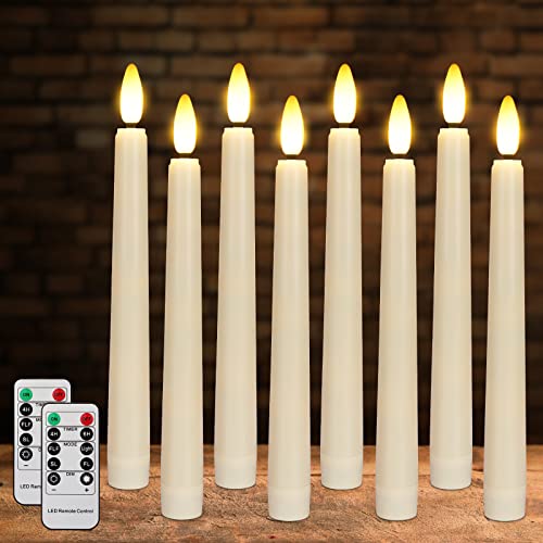 4PCS Battery Operated 8 Inch Warm White 3D Flame Taper Candles with Remote F754343