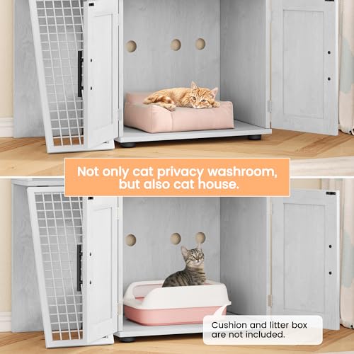 Cat Litter Box Enclosure with Platform, Double Layer, 33.5" L x 17.9" W x 41.9" H, Wax Wood E700054