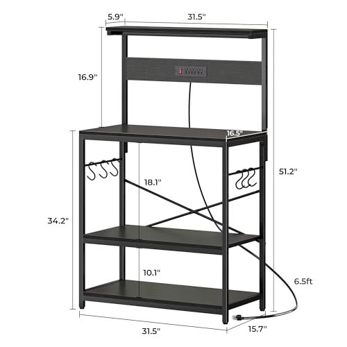 Rustic Brown 4 Tiers Kitchen Bakers Rack with Power Outlet B177