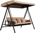 3-Seat Outdoor Swing Chair with Weather Resistant Steel Frame, Beige J1452