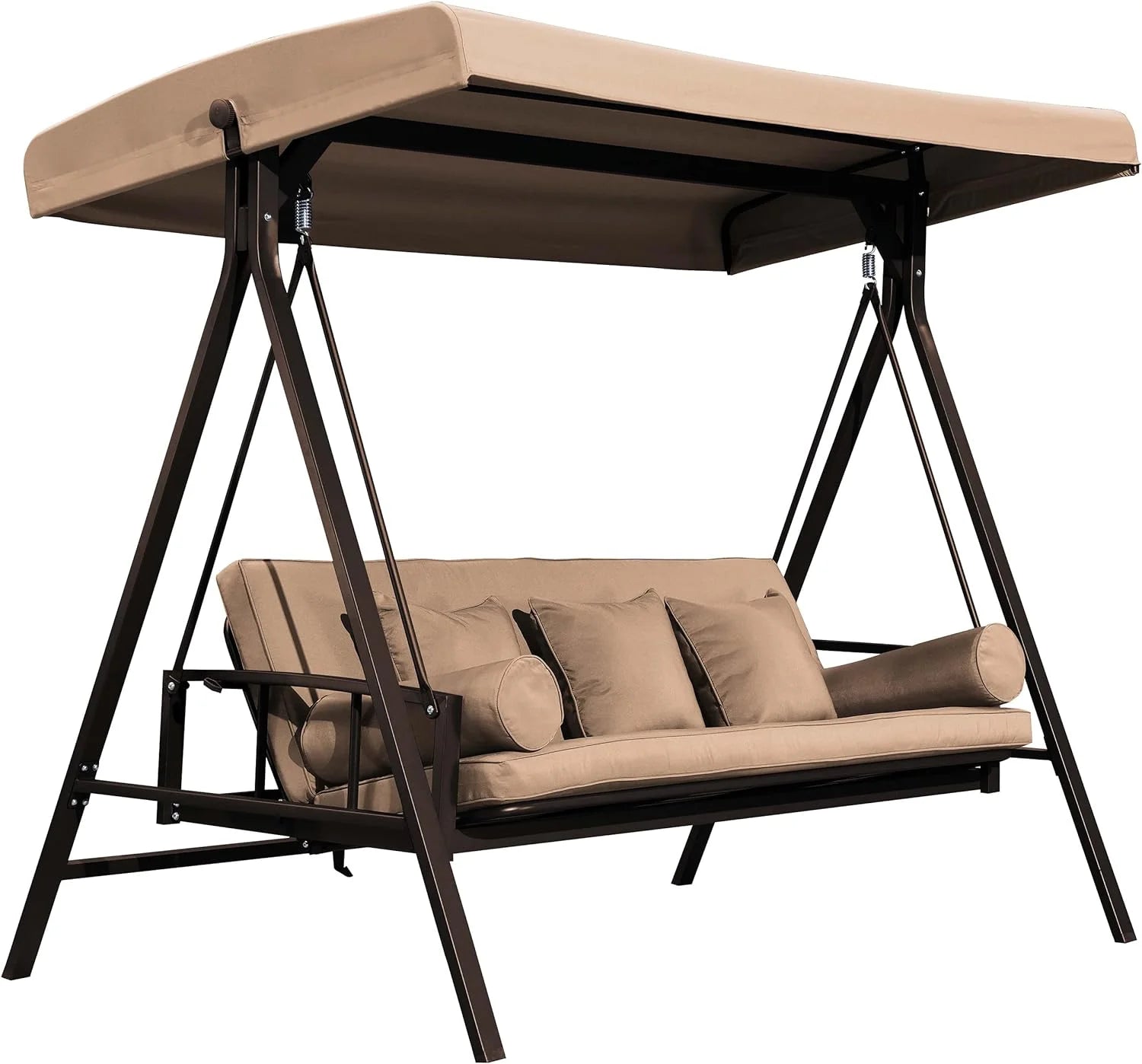 3-Seat Outdoor Swing Chair with Weather Resistant Steel Frame, Beige J1452