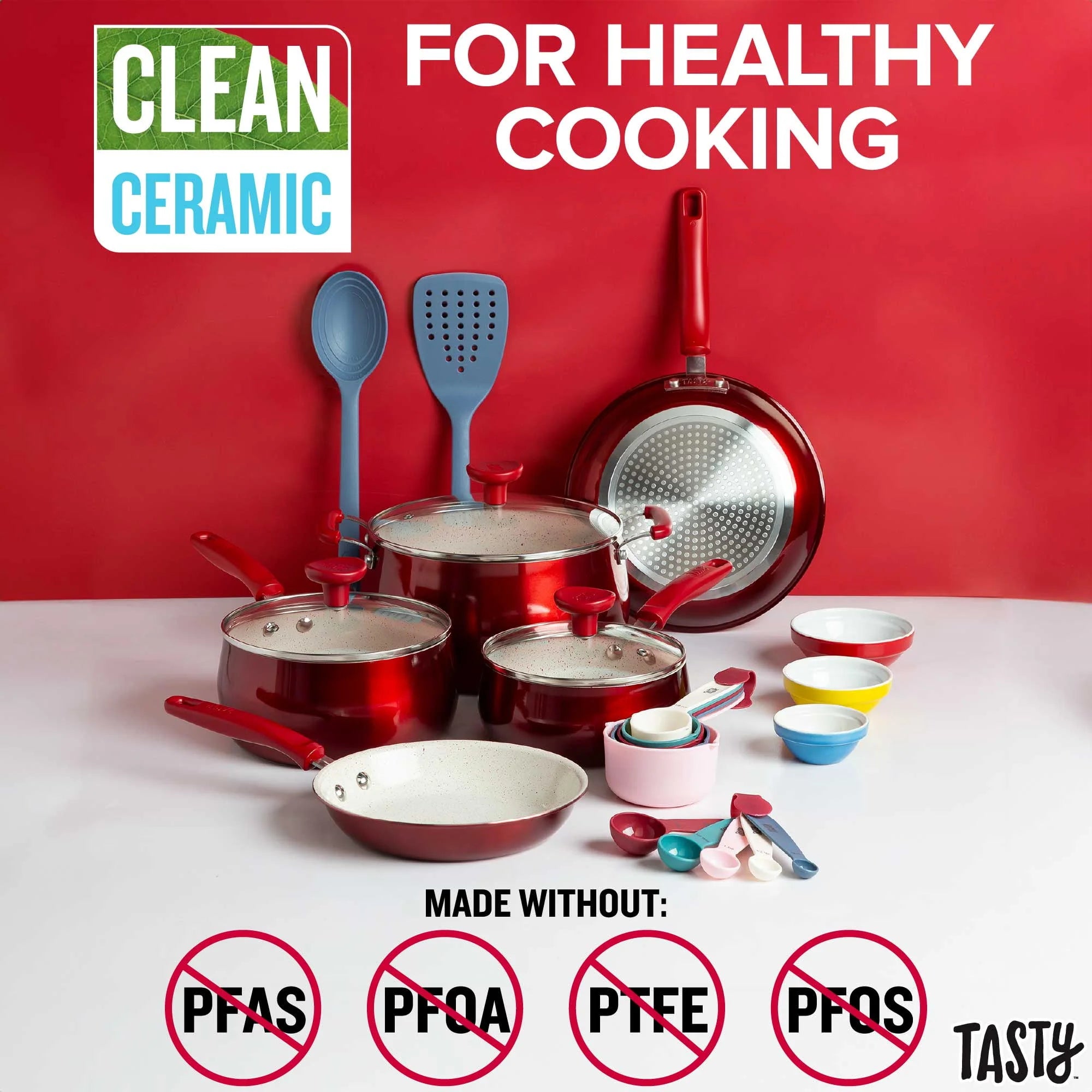 23 Piece Non-Stick Red Ceramic Aluminum Cookware Set W5168
