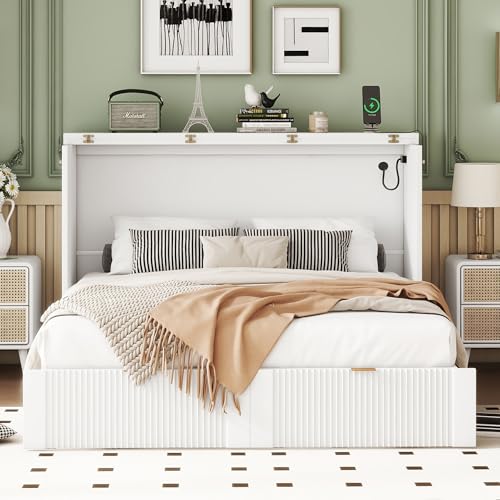Grey Full Size Wood Murphy Bed with Storage N867894