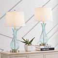 Set of 2 Blue Glass Table Lamps with White Shade R6486