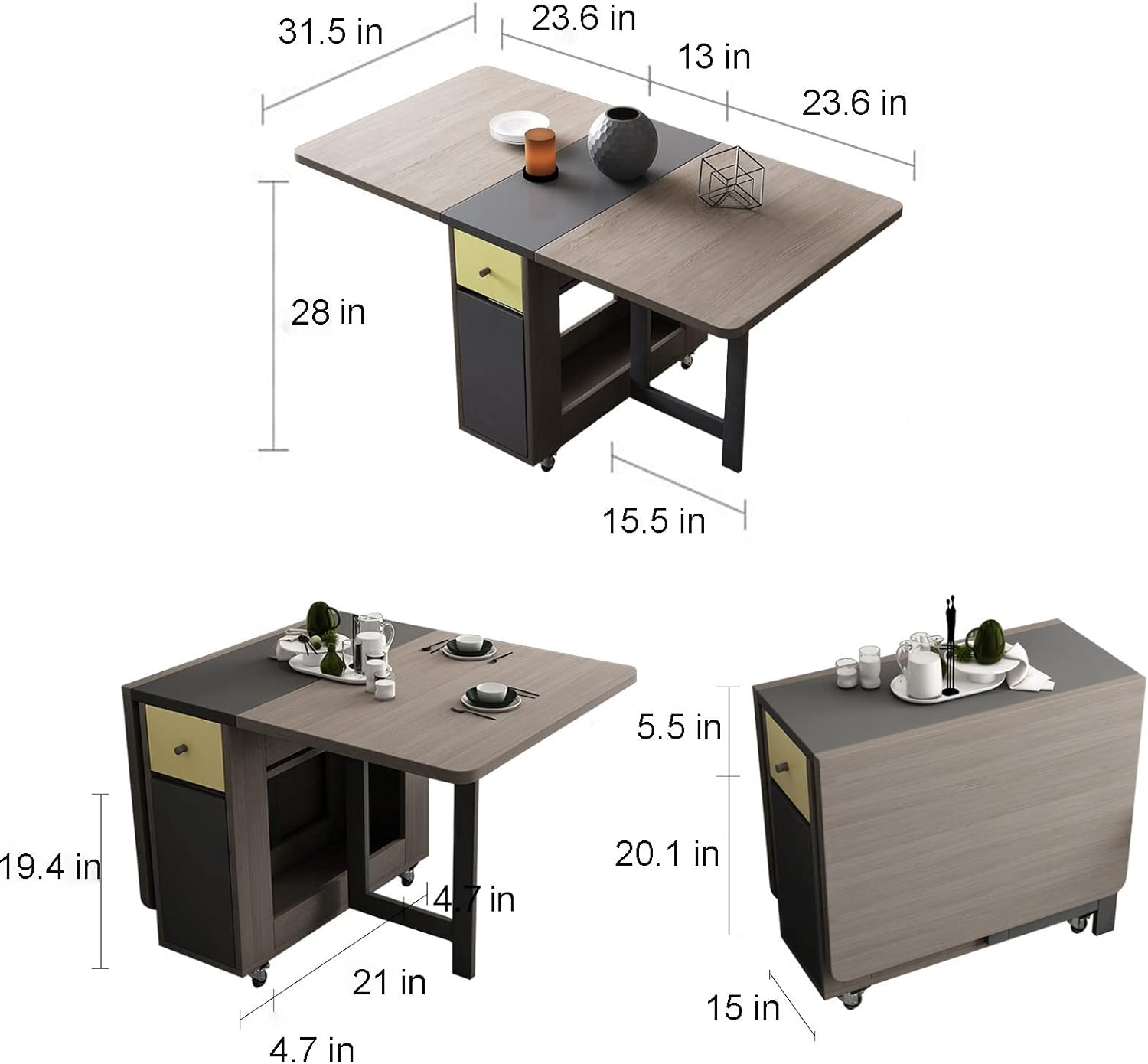 5-Piece Folding Dining Table and Folding Chairs Set, Grey V16120