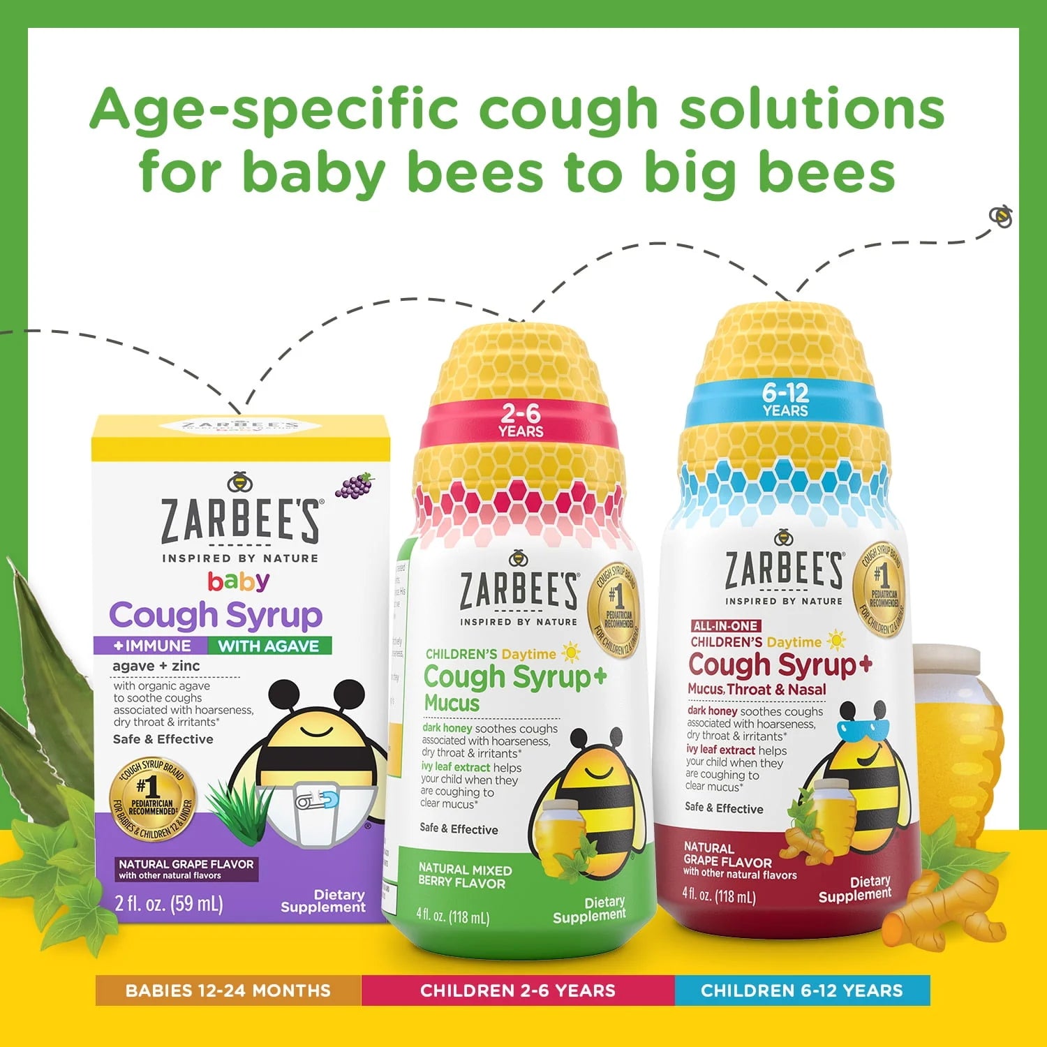 Kids Cough + Mucus Daytime with Honey, Ivy Leaf, Zinc & Elderberry, Mixed Berry, 4FL Oz G708753