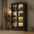 Black Glass Display Cabinet with LED Light and 3 Adjustable Shelves O70489