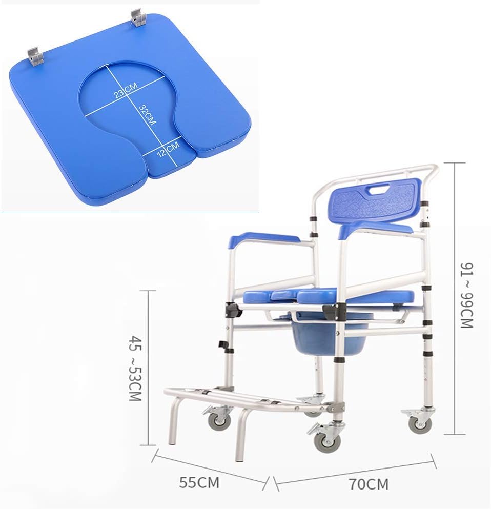 Mobile Bedside Commode, Wheeled Folding Toilet Seat Chair with Lid I54487