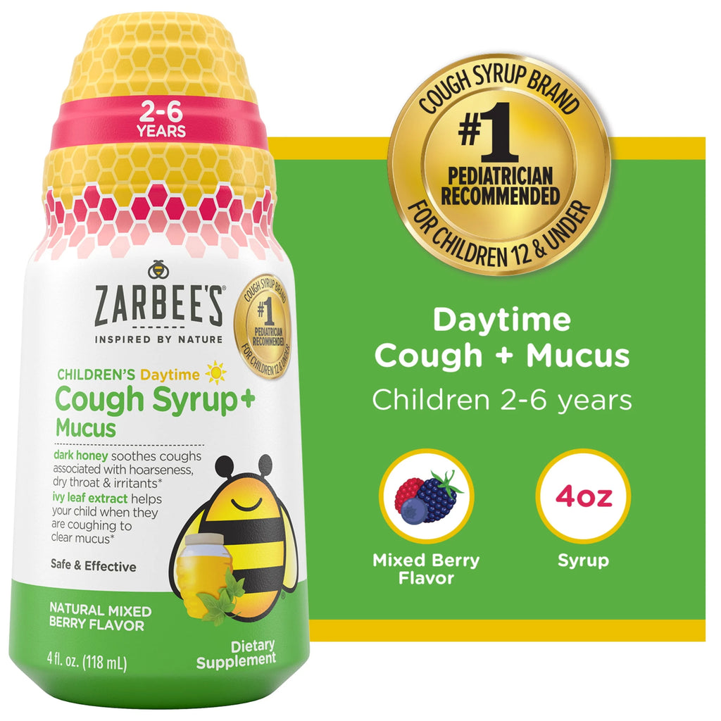Kids Cough + Mucus Daytime with Honey, Ivy Leaf, Zinc & Elderberry, Mixed Berry, 4FL Oz G708753