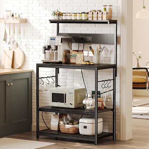 Rustic Brown 4 Tiers Kitchen Bakers Rack with Power Outlet B177