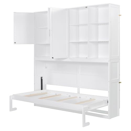 Twin Size Gray Murphy Bed Frame with Storage Cabinet and Shelves U651083