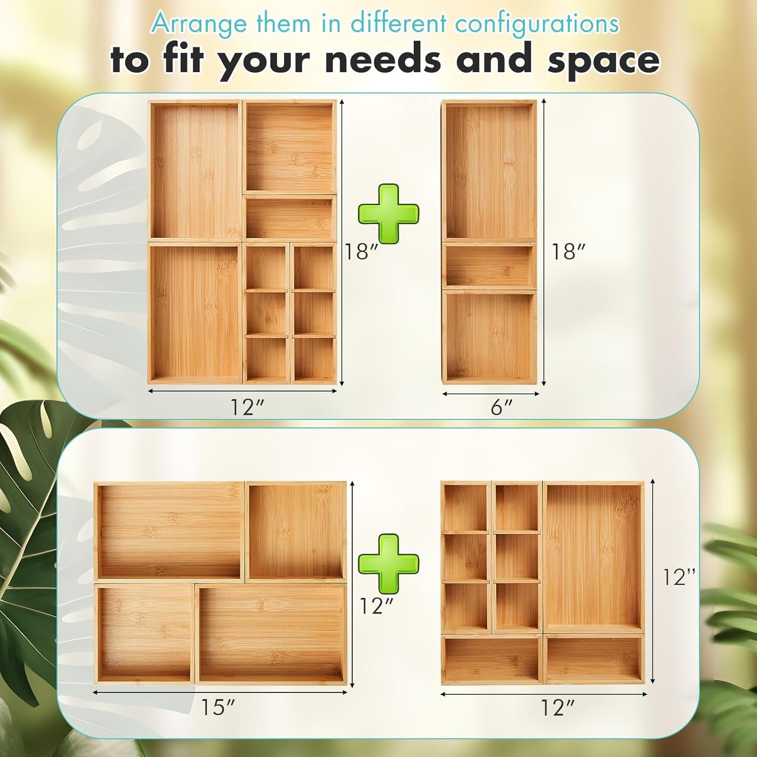 Set of 9 Bamboo Wood Drawer Organizer E576