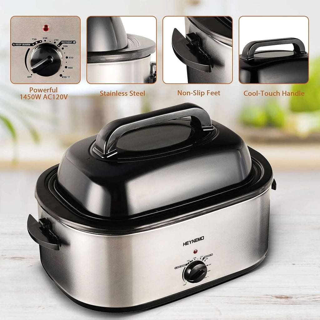 24 QT Stainless Steel Electric Roaster Oven with Self-Basting Lid F313621