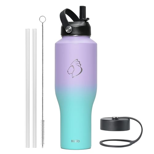 40 oz Insulated Double Wall Stainless Steel Tumbler with Handle Straw Lid and Flex Lid, Black U347733