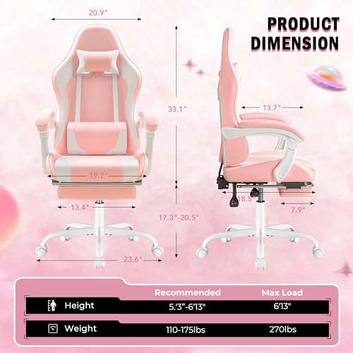White Ergonomic Gaming Chair with Footrest and Massage Lumbar Support I603