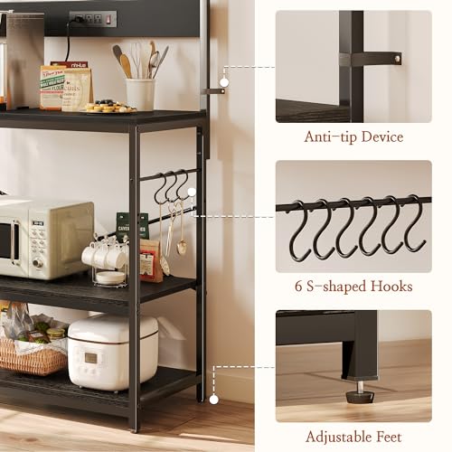 Rustic Brown 4 Tiers Kitchen Bakers Rack with Power Outlet B177