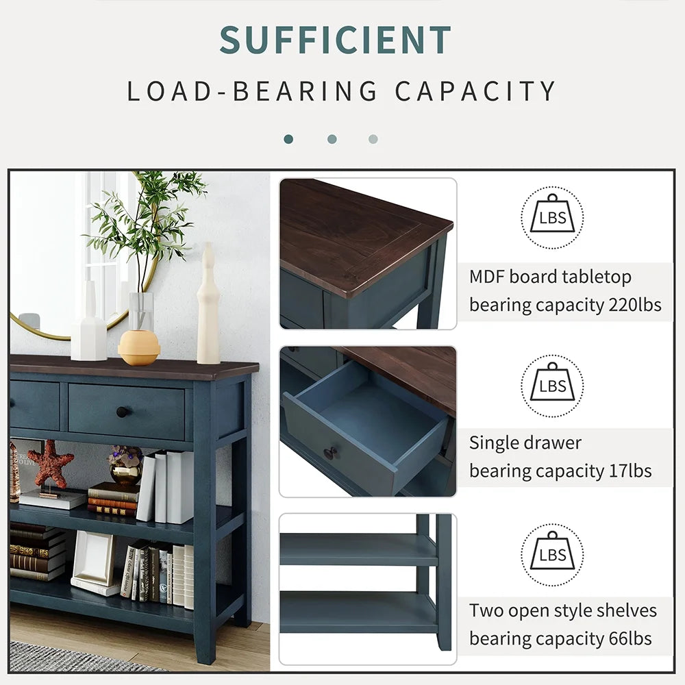 Navy Storage Console Table with 3 Drawers and 2 Shelves Q90389