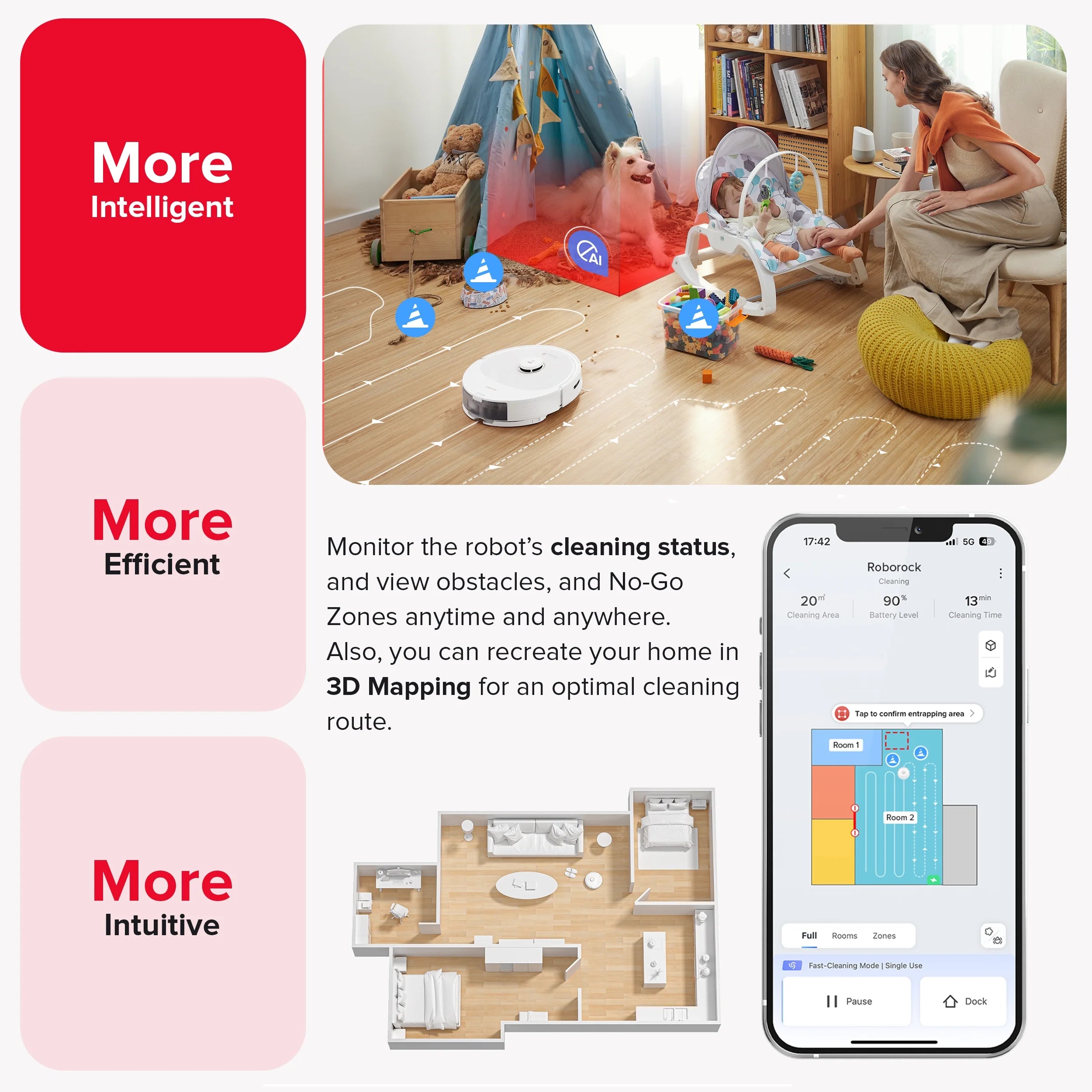 Robot Vacuum and Mop with Self-Emptying, LiDAR Navigation, 5500Pa Suction Power A49854